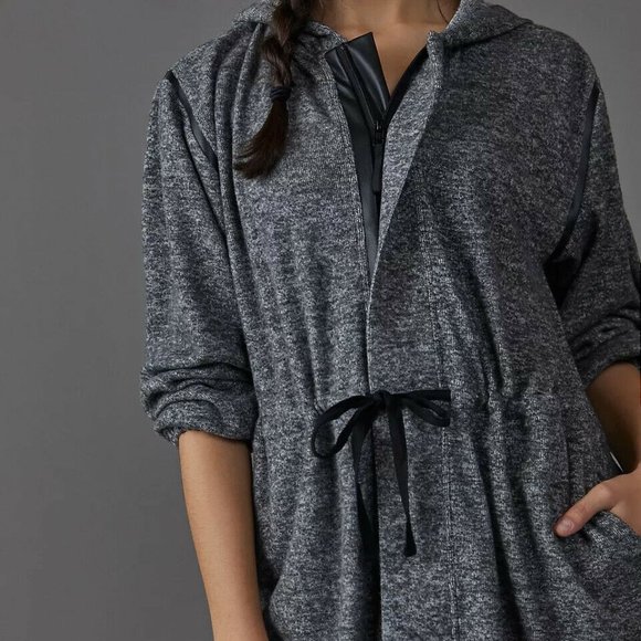 Anthropologie Dolan Gray Hooded Zip Up Leather Trim Tunic Sweater - Picture 2 of 12